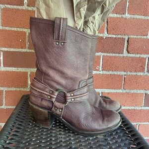 Frye Distressed Leather Moto Harness Booties
